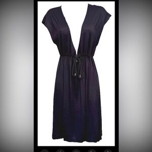 Young USA Juniors Swimsuit Coverup L Dark Brown Drawstring Sleeveless V-Neck